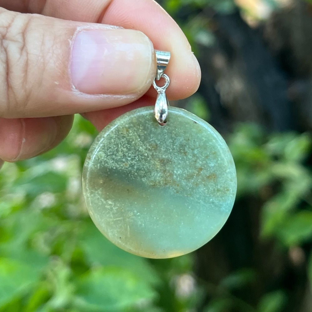 925 silver plated green moos agate pendant
